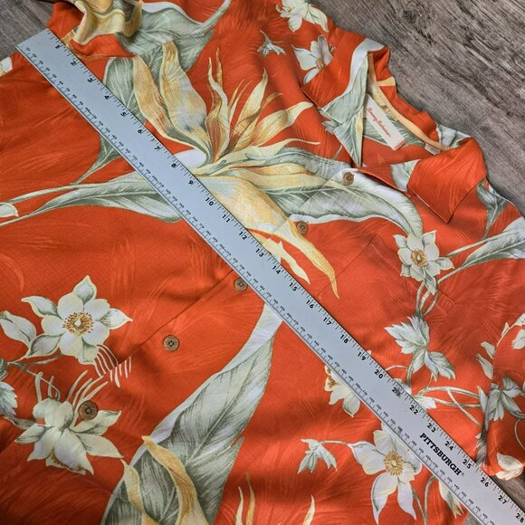 Tommy Bahama Mens XL Orange Tropical Hawaiian Shirt Silk Floral Short Sleeve - Picture 8 of 9